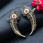 Silver Replica Meenakari Peacock Feather Earcuff | Traditional Ethnic Statement Jewelry - "Baby Pink"