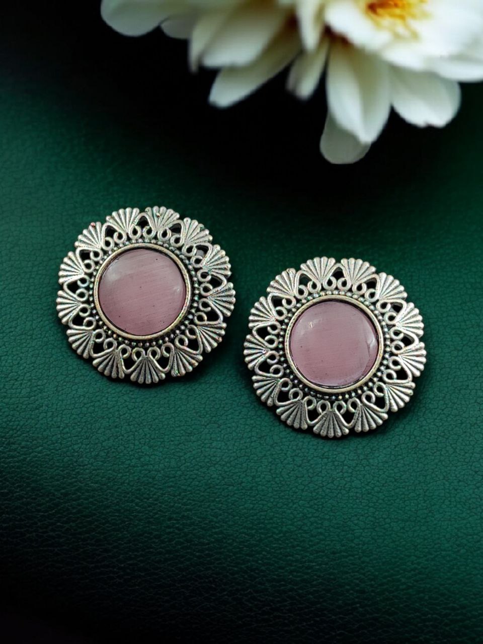 Antique Inspired Silver Replica Floral Art Statement Stud Earrings 2 Antique Inspired Silver Replica Floral Art Statement Stud Earrings - Image 2