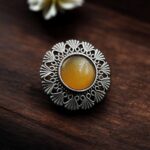 Bulk 146 Authentic Silver Replica Floral Art Design Statement Ring - "Yellow"
