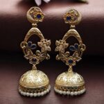 Bulk 128 Traditional Butterfly Jhumka Earrings | Affordable Gold Plated Jewellery - "Blue"