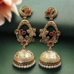 Bulk 138 Traditional Butterfly Jhumka Earrings | Affordable Gold Plated Jewellery - "Red"