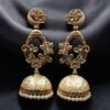 Traditional Butterfly Jhumka Earrings in affordable gold plated finish, ethnic dome design perfect for weddings and festive wear.