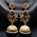 Bulk 132 Traditional Butterfly Jhumka Earrings | Affordable Gold Plated Jewellery - "White"
