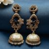 Traditional Butterfly Jhumka Earrings in affordable gold plated finish, ethnic dome design perfect for weddings and festive wear.