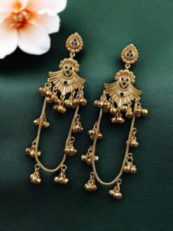 Golden Kashmiri Jhumka Earrings with traditional handcrafted gold-tone dome design for women ethnic wear