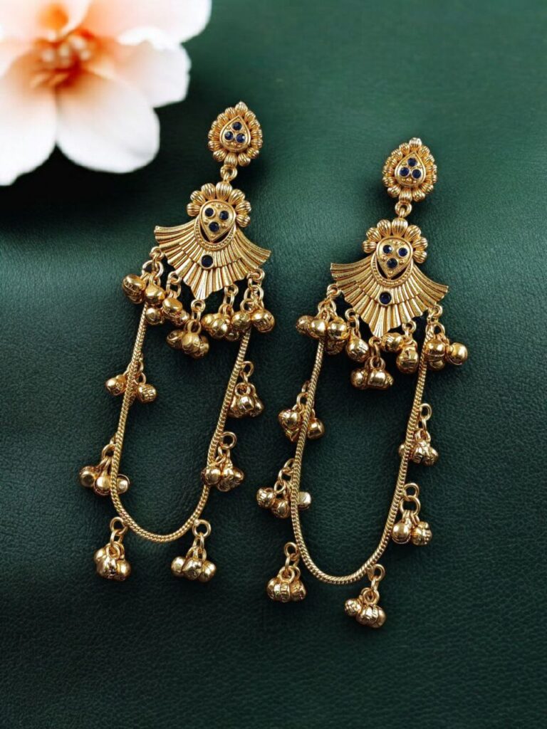 Golden Kashmiri Jhumka Earrings – Traditional Attractive Dangle Jewelry