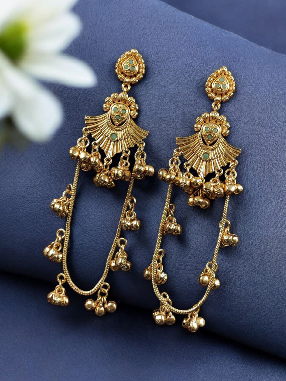 Golden Kashmiri Jhumka Earrings – Traditional Attractive Dangle Jewelry 8 Golden Kashmiri Jhumka Earrings with traditional handcrafted gold-tone dome design for women ethnic wear