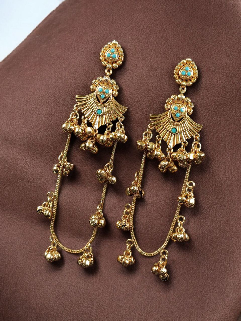 Golden Kashmiri Jhumka Earrings – Traditional Attractive Dangle Jewelry 4 Golden Kashmiri Jhumka Earrings with traditional handcrafted gold-tone dome design for women ethnic wear