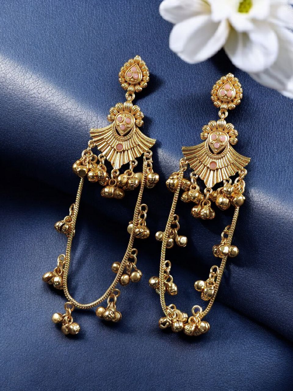Golden Kashmiri Jhumka Earrings – Traditional Attractive Dangle Jewelry 3 Golden Kashmiri Jhumka Earrings with traditional handcrafted gold-tone dome design for women ethnic wear