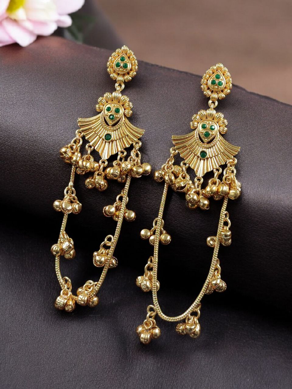 Golden Kashmiri Jhumka Earrings – Traditional Attractive Dangle Jewelry 2 Golden Kashmiri Jhumka Earrings with traditional handcrafted gold-tone dome design for women ethnic wear