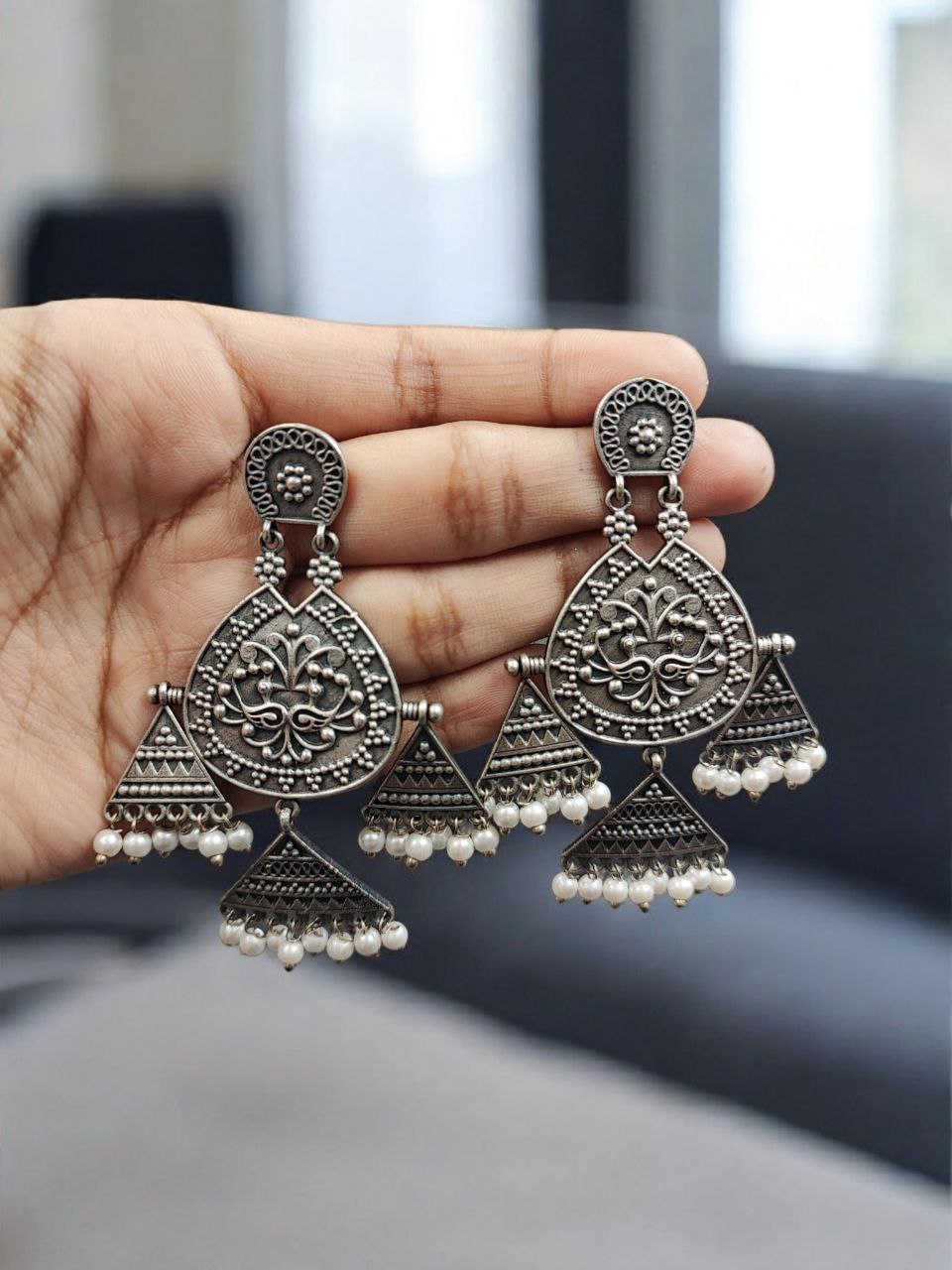 Elegant Silver Look Dangler Earring for Stunning Party Style 3 Silver Look Dangler Earring stylish brass party wear jewelry