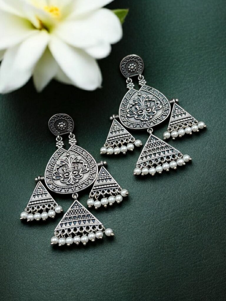 Elegant Silver Look Dangler Earring for Stunning Party Style