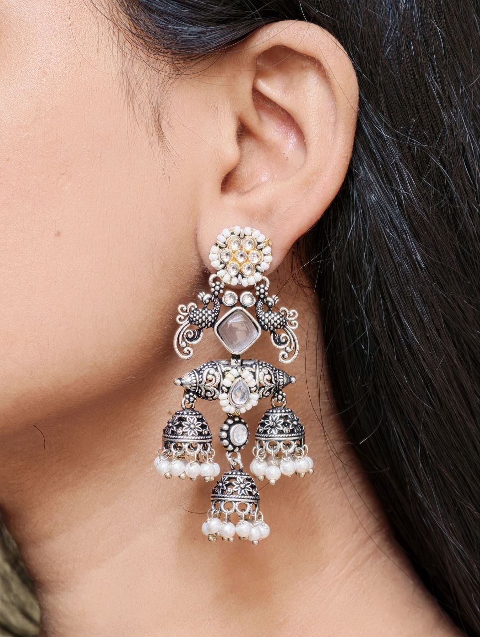 Stunning Peacock Two Tone Earrings with Elegant Premium Finish 9 Peacock Two Tone Earrings in brass with elegant dual polish finish