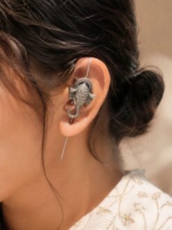 Silver replica oxidized Ganesha earcuff for women