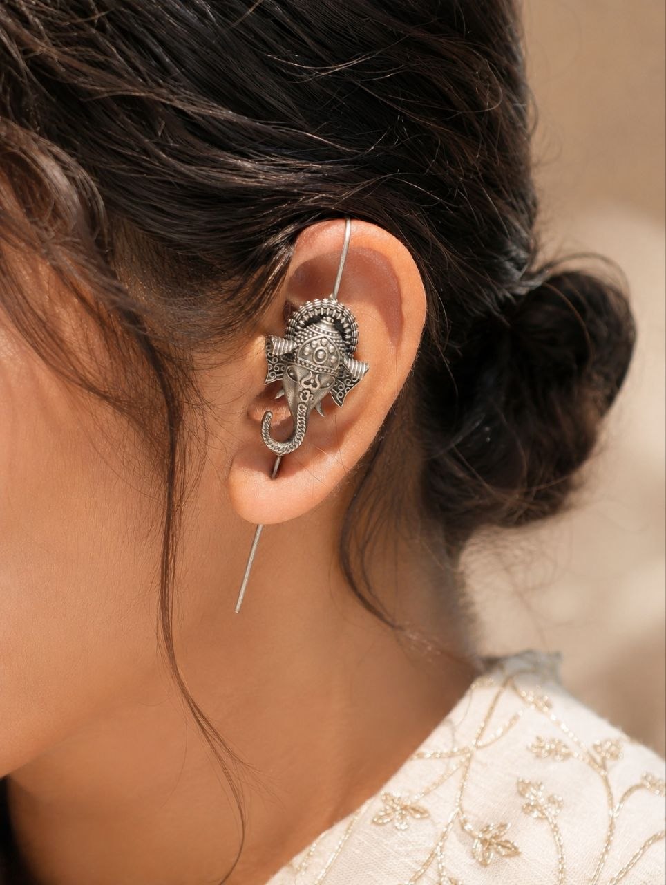 Unique Design Ganesha Earcuff | Silver Replica – Spiritual Oxidized Jewelry 1 Silver replica oxidized Ganesha earcuff for women