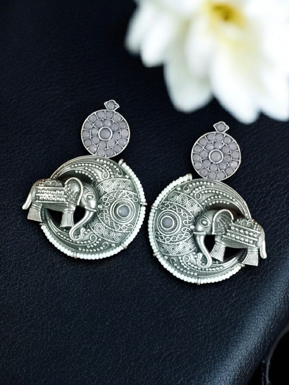 Traditional Elephant Design Earrings | Stone & Pearl Detailing Beautiful Jewelry Gift For Her 3 Elephant design earrings with stone and pearl detailing