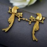 Handcrafted Gold Plated Parrot Stud Earrings | Flower Design & Stone Work Beautiful Jewelry - "MInt"
