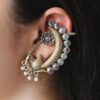 Two-tone peacock earcuff with stone and pearl work