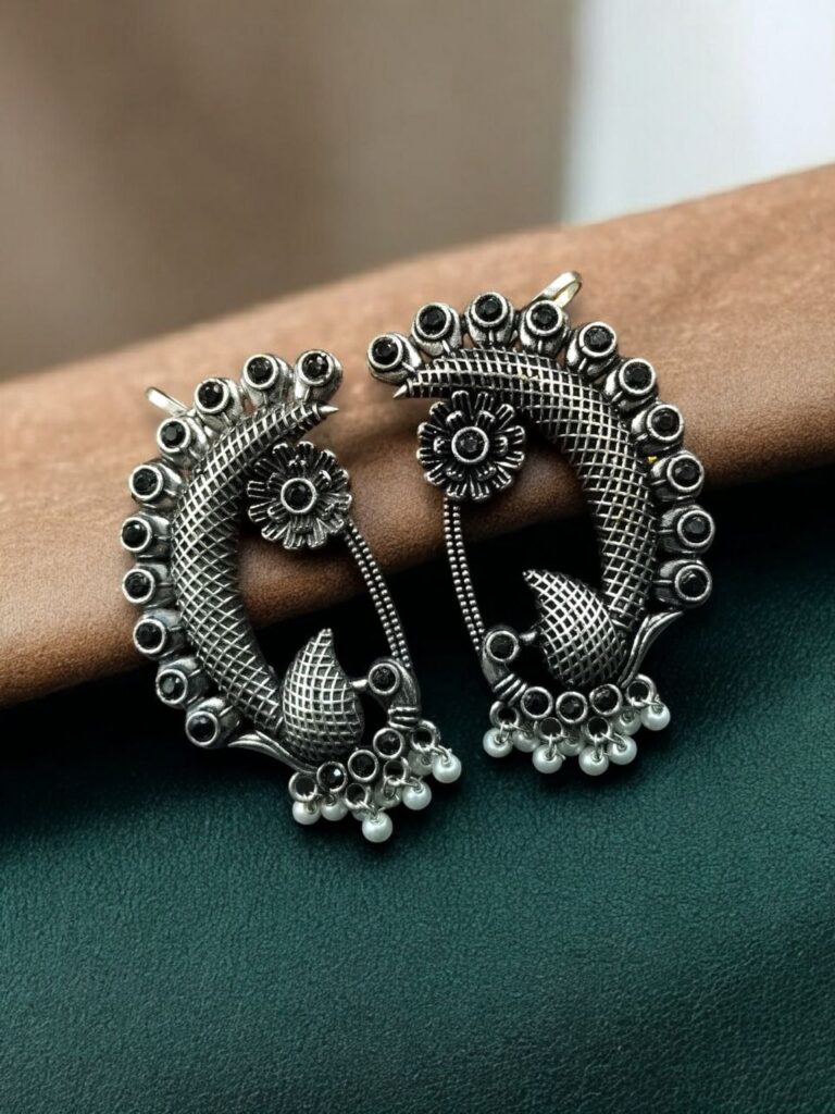 Silver Plated Peacock Earcuff for Women with Stylish Ethnic Design