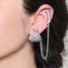 Silver replica oxidized telephone earcuff with stone work