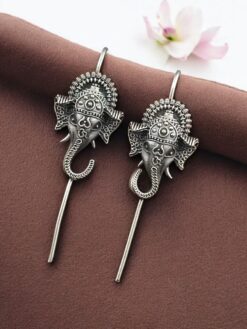 Silver replica oxidized Ganesha earcuff for women