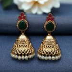 Bulk 100 Luxurious Gold Plated Jhumka Earrings with Sparkling Stone Pearl Work - "Green-Red"