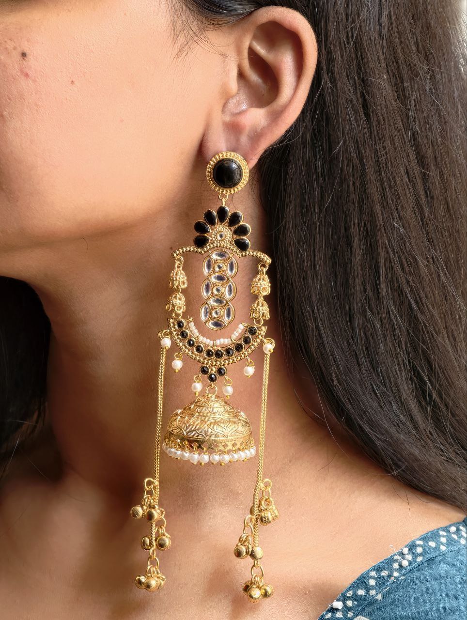 Premium Long Kashmiri Jhumka Earrings with Traditional Adorable Designs 2 Elegant Long Kashmiri Jhumka Earrings in antique gold finish