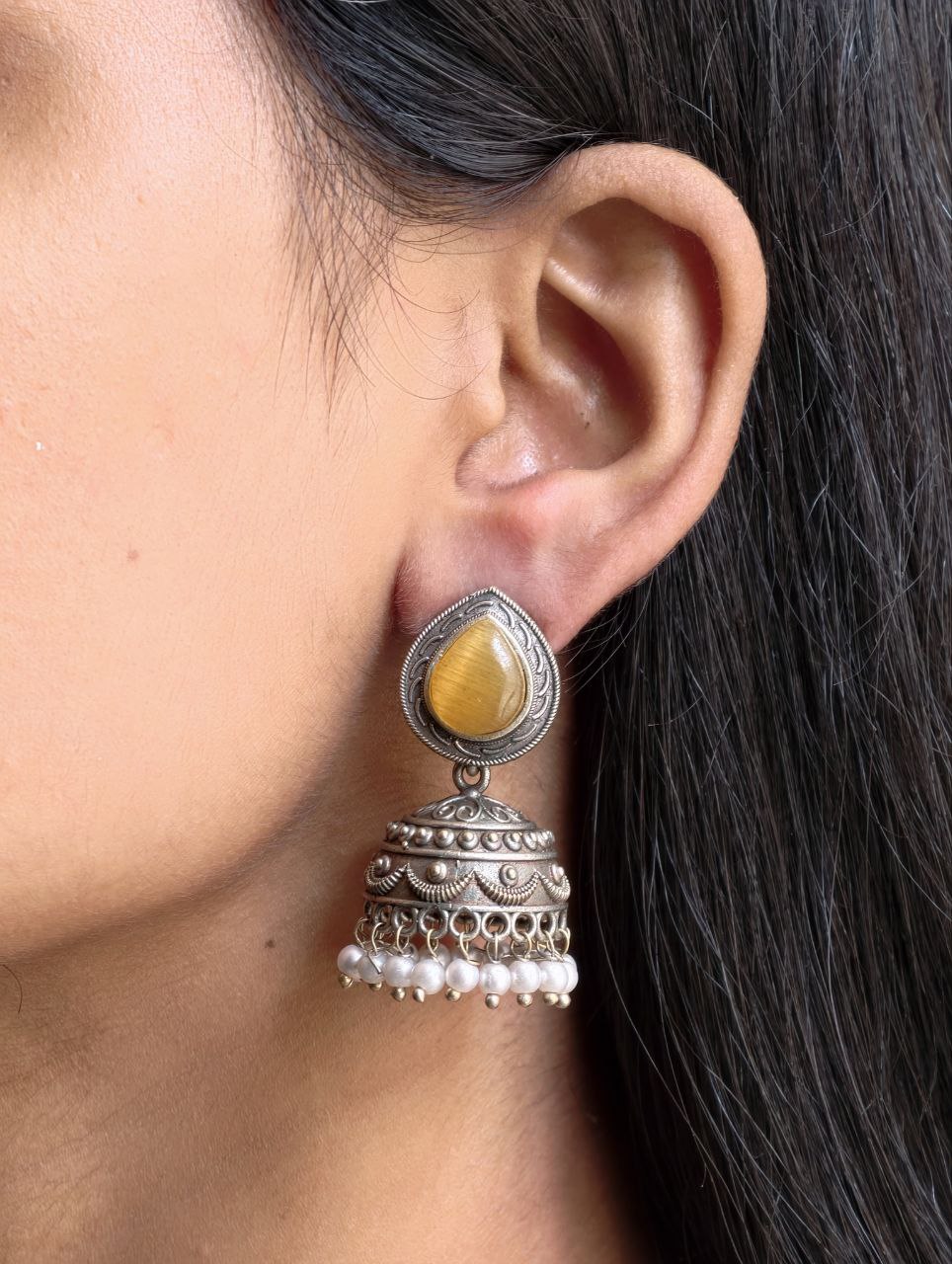 Premium Silver Look Like Jhumka Earring Perfect for Any Cotton Kurti 2 Silver Look Like Jhumka traditional brass silver finish earrings for women