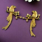 Handcrafted Gold Plated Parrot Stud Earrings | Flower Design & Stone Work Beautiful Jewelry - "Green"