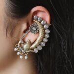 Beautiful Design Two-Tone Peacock Earcuff | Stone & Pearl Work Traditional Jewelry - "Baby Pink"