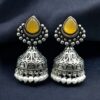 Traditional Monalisa stone silver plated pearl jhumka earrings