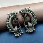 Bulk 50 Silver Plated Peacock Earcuff for Women with Stylish Ethnic Design - "Green"