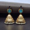 Luxurious Gold Plated Jhumka Earrings with Sparkling Stone Pearl Work 20 Luxurious gold plated jhumka earrings with sparkling stone embellishments and elegant pearl work, traditional Indian ethnic jewelry