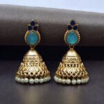 Bulk 102 Luxurious Gold Plated Jhumka Earrings with Sparkling Stone Pearl Work - "Aqua-Blue"