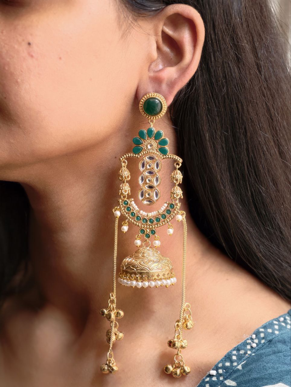 Premium Long Kashmiri Jhumka Earrings with Traditional Adorable Designs 3 Elegant Long Kashmiri Jhumka Earrings in antique gold finish