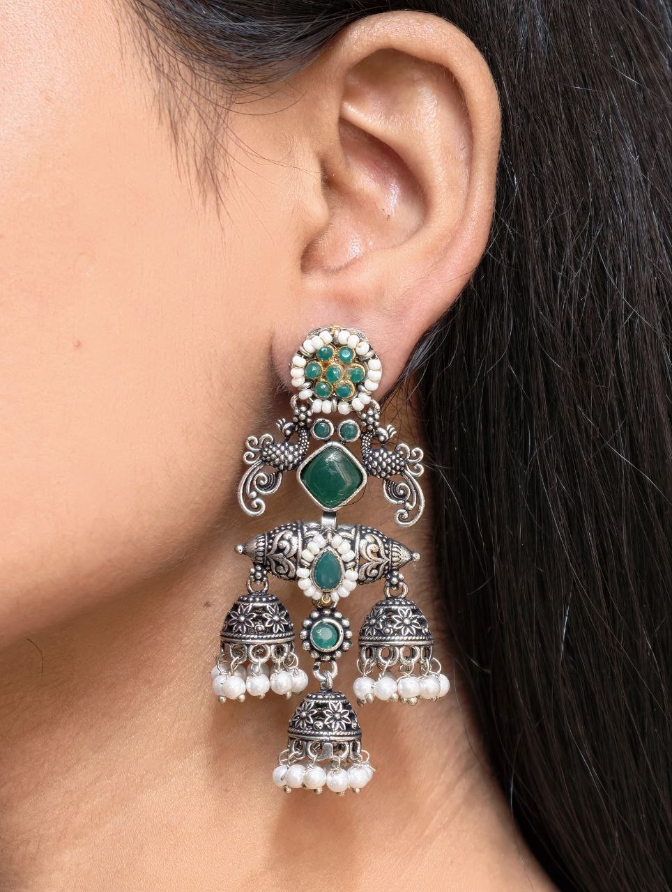 Stunning Peacock Two Tone Earrings with Elegant Premium Finish 3 Peacock Two Tone Earrings in brass with elegant dual polish finish