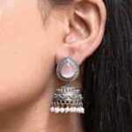 Premium Silver Look Like Jhumka Earring Perfect for Any Cotton Kurti - "Babypink"