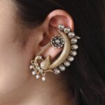 Beautiful Design Two-Tone Peacock Earcuff | Stone & Pearl Work Traditional Jewelry - "White"
