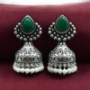 Traditional Monalisa stone silver plated pearl jhumka earrings