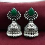 Bulk 10 Traditional Monalisa Stone Silver Plated Jhumka Earrings | Best Pearl Work Festive Wear Jewelry - "Green"