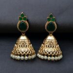 Bulk 104 Luxurious Gold Plated Jhumka Earrings with Sparkling Stone Pearl Work - "Green"