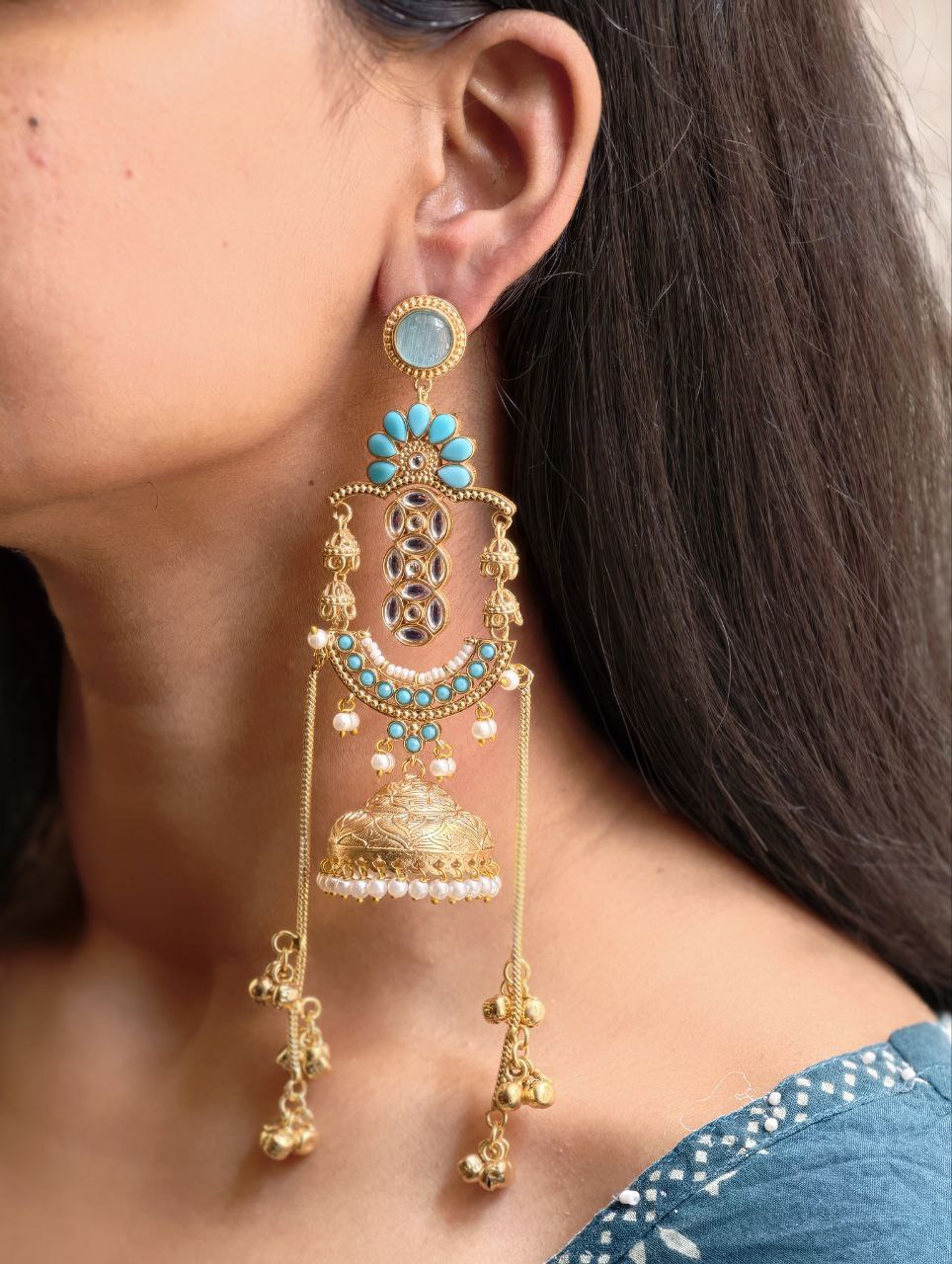 Premium Long Kashmiri Jhumka Earrings with Traditional Adorable Designs 4 Elegant Long Kashmiri Jhumka Earrings in antique gold finish