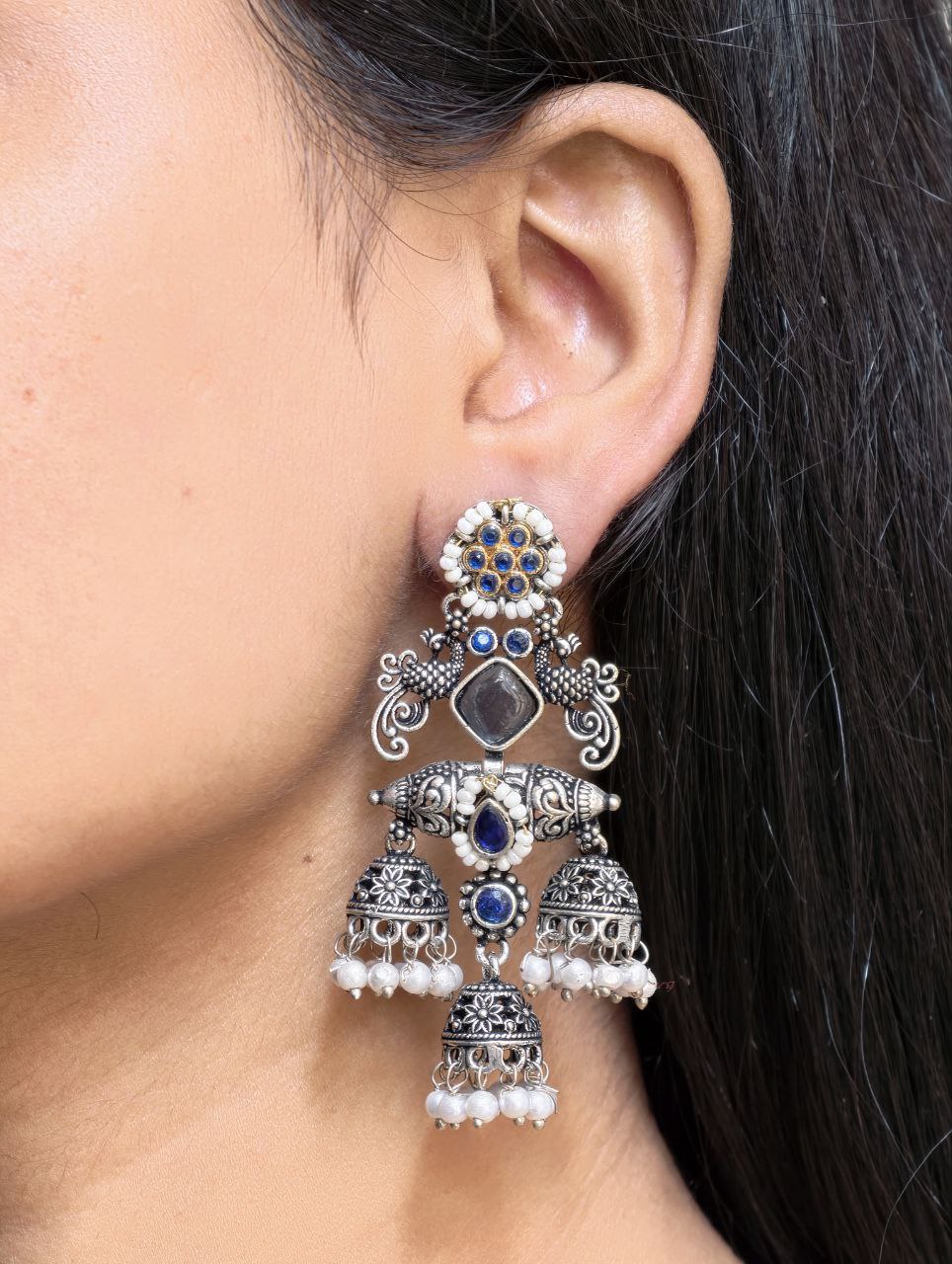 Stunning Peacock Two Tone Earrings with Elegant Premium Finish 4 Peacock Two Tone Earrings in brass with elegant dual polish finish