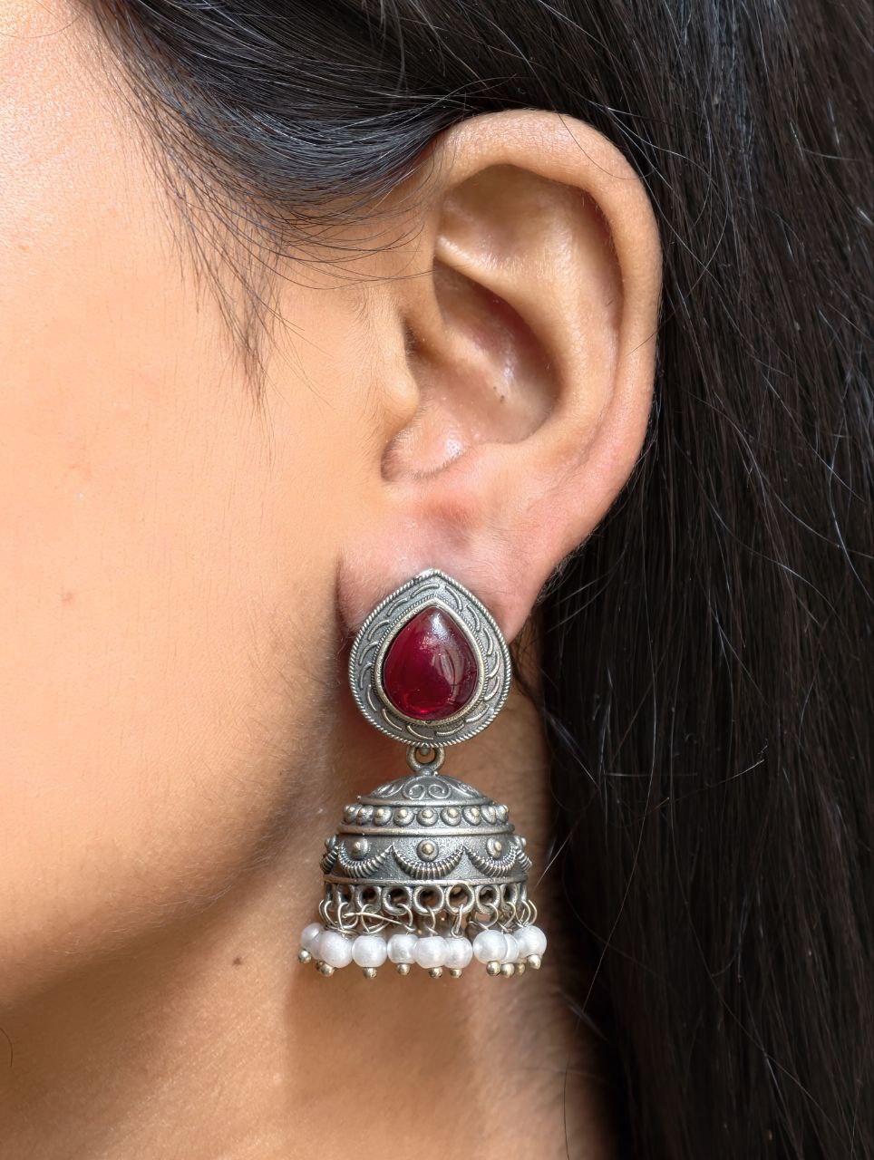 Premium Silver Look Like Jhumka Earring Perfect for Any Cotton Kurti 4 Silver Look Like Jhumka traditional brass silver finish earrings for women