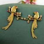 Handcrafted Gold Plated Parrot Stud Earrings | Flower Design & Stone Work Beautiful Jewelry - "Red"