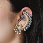Beautiful Design Two-Tone Peacock Earcuff | Stone & Pearl Work Traditional Jewelry - "Blue"