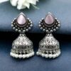 Traditional Monalisa stone silver plated jhumka earrings