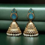 Bulk 106 Luxurious Gold Plated Jhumka Earrings with Sparkling Stone Pearl Work - "Aqua"