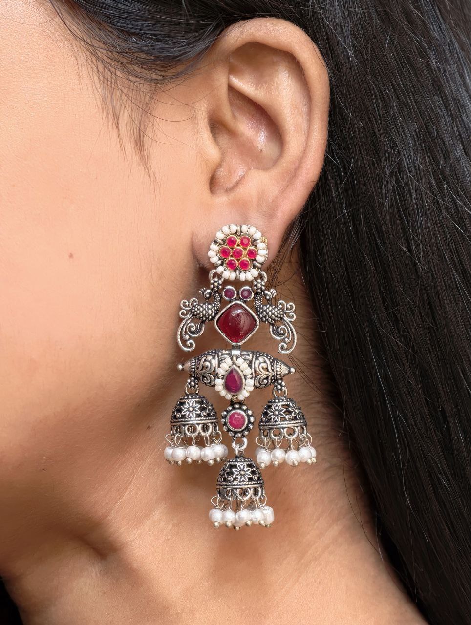 Stunning Peacock Two Tone Earrings with Elegant Premium Finish 5 Peacock Two Tone Earrings in brass with elegant dual polish finish