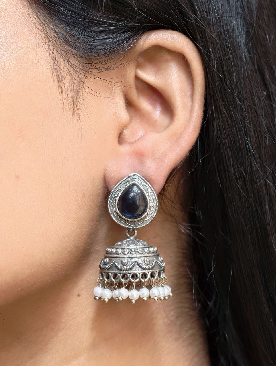 Premium Silver Look Like Jhumka Earring Perfect for Any Cotton Kurti 5 Silver Look Like Jhumka traditional brass silver finish earrings for women